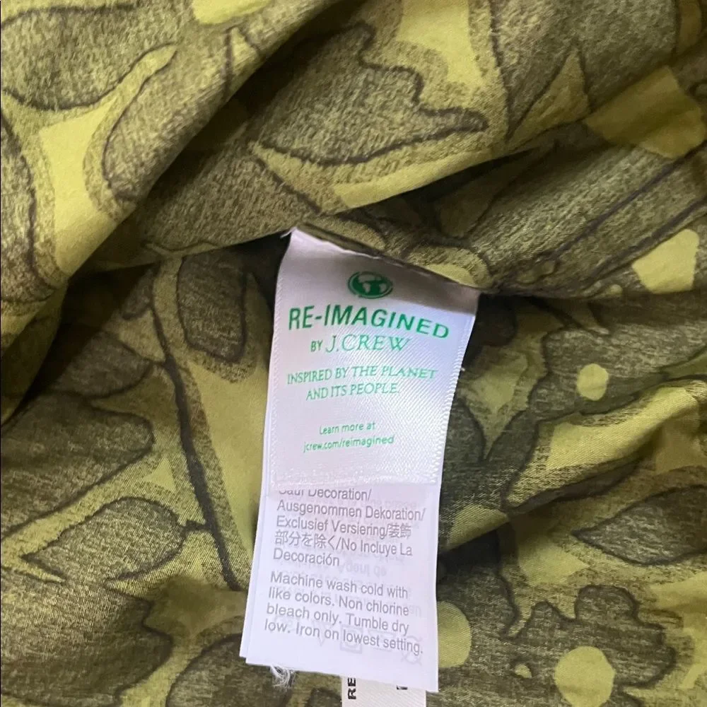 J Crew Reimagined Camo Flower Olive Green Women’s Button Down Yellow Small NW